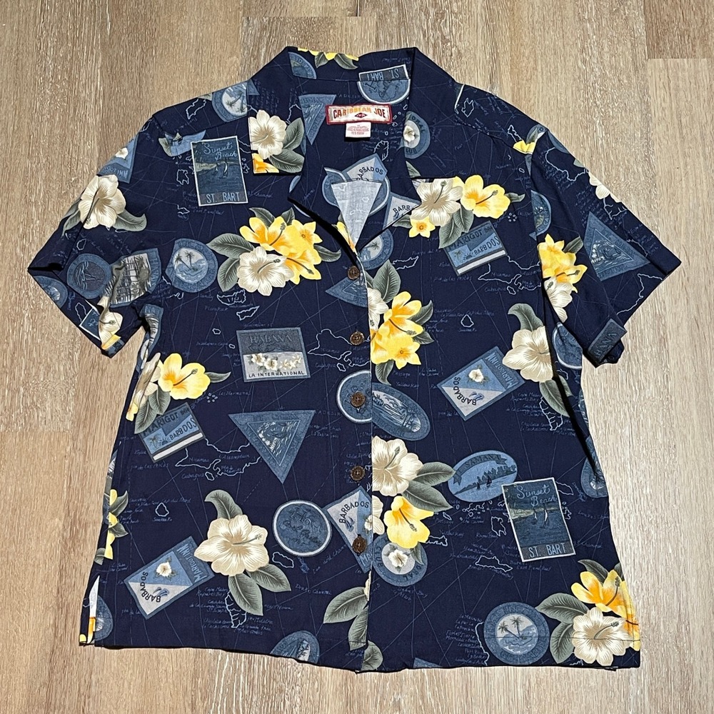 Caribbean Joe‎ Mens Rayon Shirt M Floral Tropical Island Vacation Cruise EUC